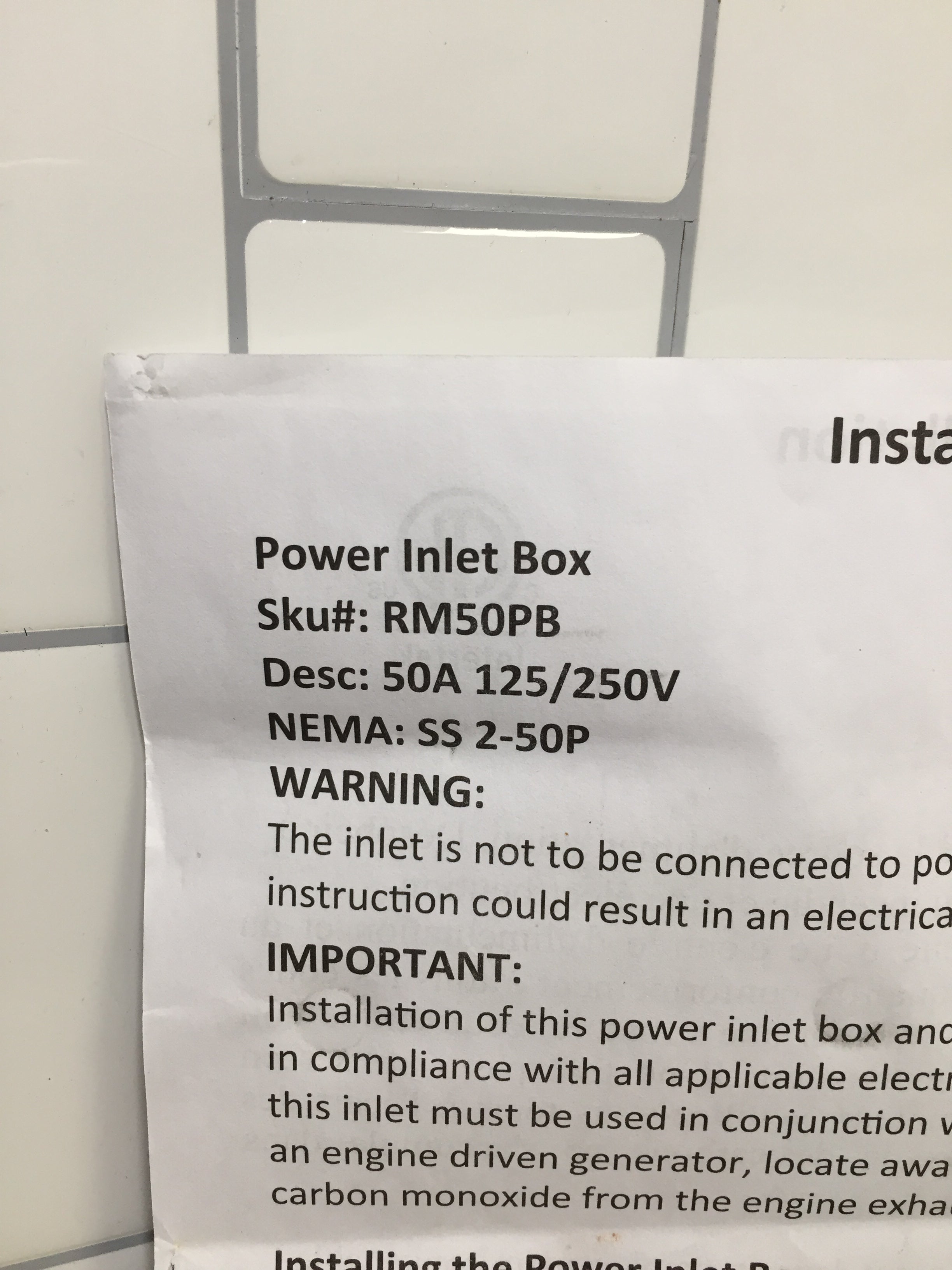 50Amp Generator Power Inlet Box (50A RM50PB) 50A 125/250V | SS 2-50P (7328720945390)